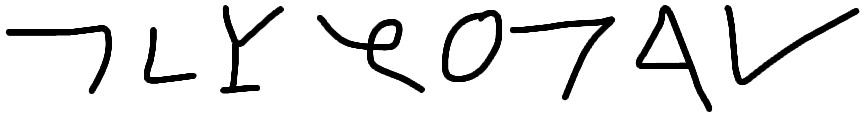 Invented letters “writing” style with letters very loosely resembling L, Y, E, O, A, and V.